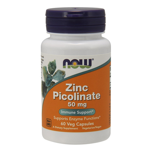 Now Foods Zinc Picolinate 50mg Wspomaga Zdrowie Kości Włosów Skóry i Paznokci 60 Kapsułek