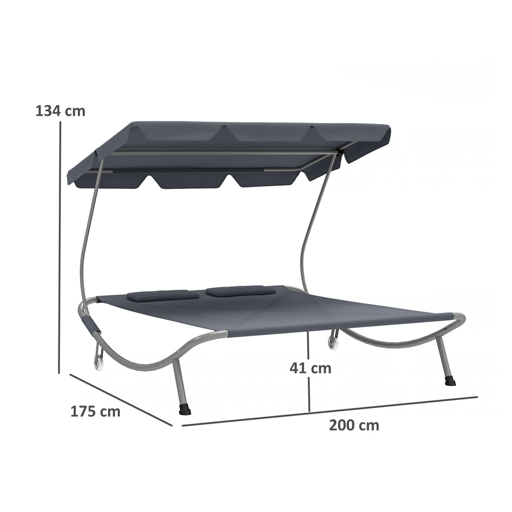Outsunny Double Outdoor Bed, with Canopy - Light Grey