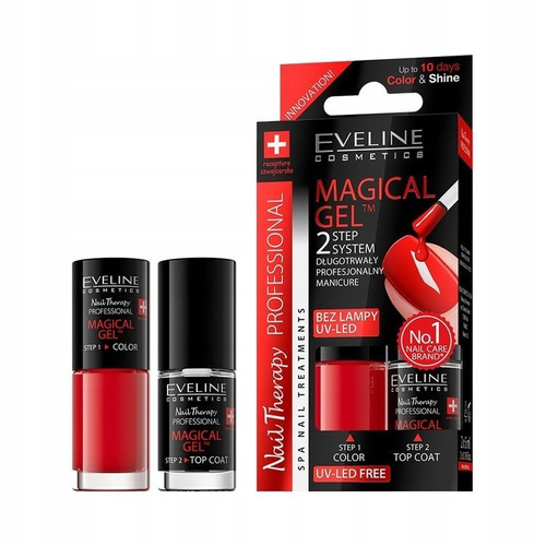 Eveline Nail Therapy Magical Gel 2 Stopniowy System Żelowego Manicure Zestaw 07 Red 2x5ml