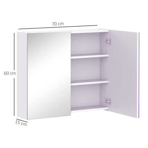 HOMCOM Bathroom Mirror Cabinet, 3-Tier Wall Mount Bathroom Storage Cabinet with Soft-Close Hinges and Adjustable Shelf, Double Door Cupboard, 70 x 15 x 60 cm, White