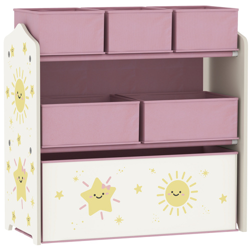 AIYAPLAY Kids Toy Storage Units, 3-Tier Toy Organiser Shelf with 6 Removable Boxes for Kids, Bedroom, Playroom, Pink
