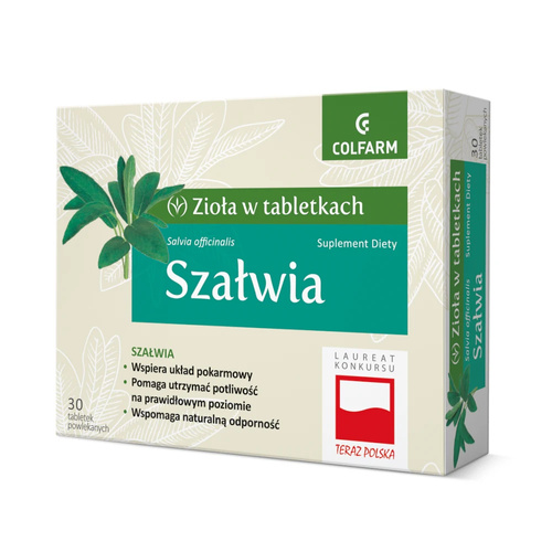 Colfarm Zioła w Tabletkach Szałwia Wspomaga Układ Pokarmowy i Naturalną Odporność 30 Tabletek