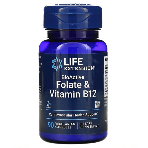 Life Extension Bioaktywny Folian i Witamina B12 Na Zdrowie Serca i Mózgu 90 Kapsułek