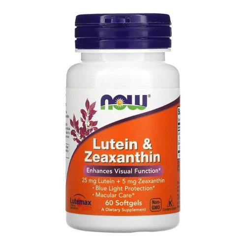 NOW Foods Lutein & Zeaxanthin 25 mg + 5 mg Wsparcie Wzroku i Ochrona Siatkówki 60 Kapsułek