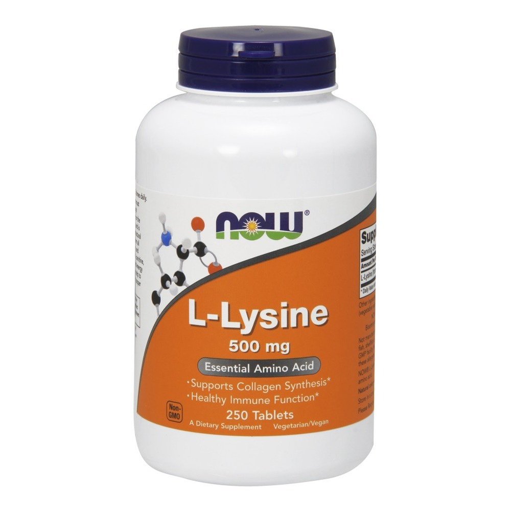 NOW Foods L-Lysine 500 mg Wsparcie Odporności Skóry i Regeneracji 250 Tabletek