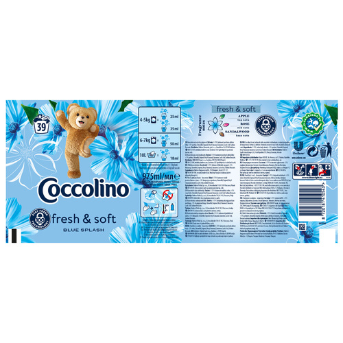 Coccolino Fresh & Soft Blue Splash Fabric Softener with a Fresh Floral Scent 975ml