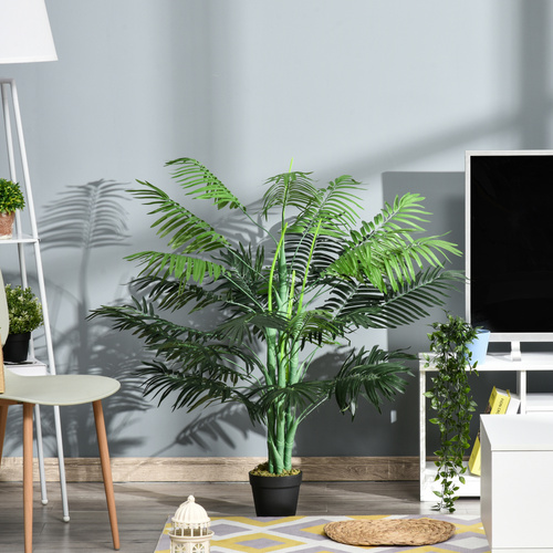Outsunny 125cm/4FT Artificial Palm Plant Decorative Tree with Nursery Pot, Fake Plastic Indoor Home Office Décor, Green