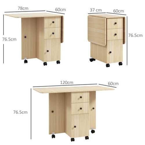 HOMCOM Six-Person Drop Leaf Dining Table, with Storage - Wood-Effect