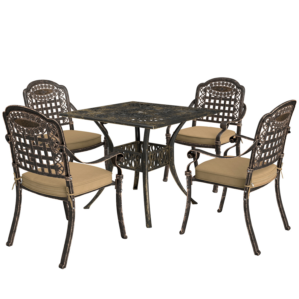 Outsunny Five-Piece Cast Aluminium Garden Dining Set - Bronze Tone