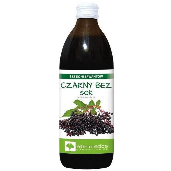 CZARNY BEZ - SOK Z OWOCÓW CZARNEGO BZU Z DODATKIEM WITAMINY C, 500 ML. ALTERMEDICA