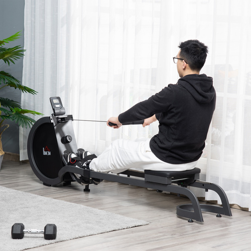 HOMCOM Folding Rowing Machine with 16-Level Adjustable Magnetic Resistance, Aluminium Side Rail, Digital Monitor, Cardio Workout Rower, 130kg Weight Capacity for Home, Gym, Office