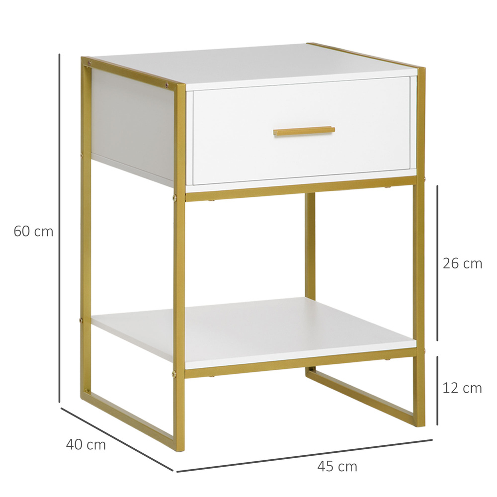 HOMCOM Bedside Table Set of 2, Modern Side Tables with Drawer and Shelf, Nightstands for Bedroom, White