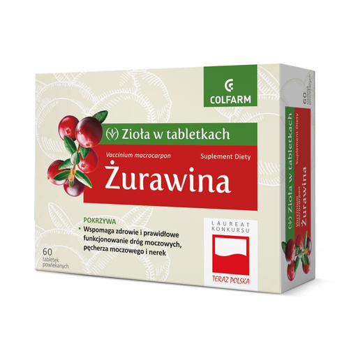 Colfarm Zioła w Tabletkach Żurawina Wspomaga Drogi Moczowe 60 Tabletek