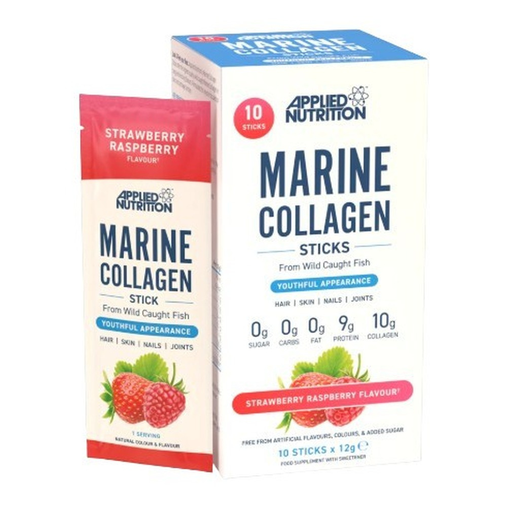 Applied Nutrition Marine Collagen Sticks Strawberry Raspberry For Skin Hair Nails and Joints 10 x 12g