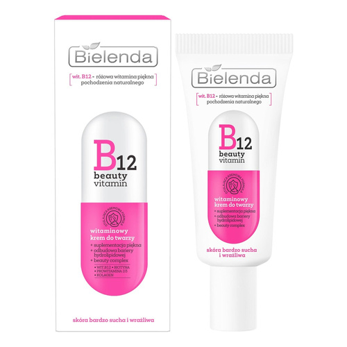 Bielenda B12 Beauty Vitamin Witaminowy Krem do Twarzy dla Skóry Bardzo Suchej i Wrażliwej na Dzień i na Noc 50ml