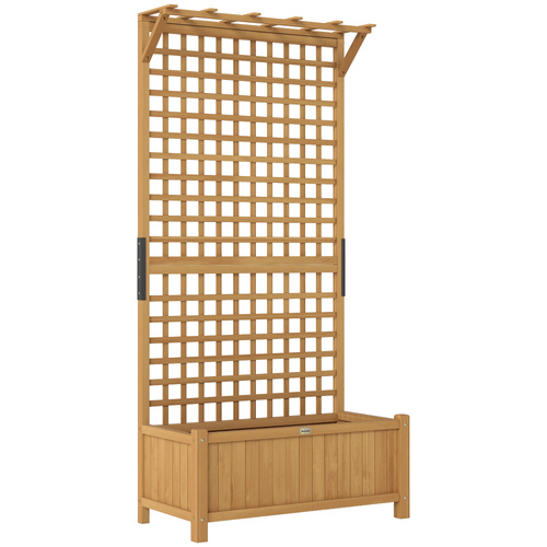 Outsunny Raised Bed with Drainage Holes, Wood Planter with Trellis for Climbing Plants to Grow Vegetables, Flowers, Yellow