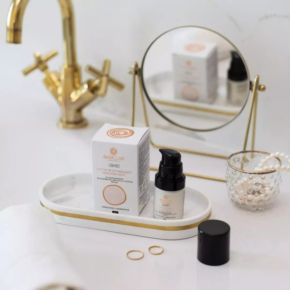 BasicLab Krem Aktywnie Stymulujący pod Oczy z 3% Aminokwasem Odbudowa i Ujędrnienie dla każdego Rodzaju Skóry na Noc 18ml