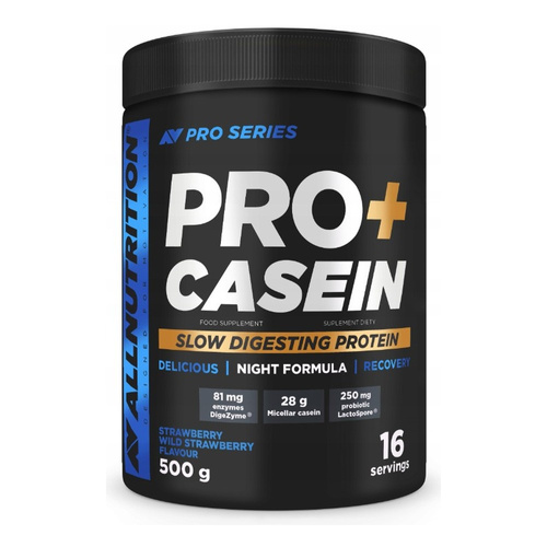 Allnutrition Pro+ Casein Białko Micelarne Truskawka-Poziomka Na Nocną Regenerację 500g