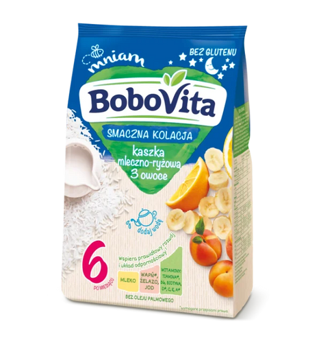 BoboVita Tasty Dinner Milk and Rice Porridge 3 Fruits for Babies after 6 Months 230g