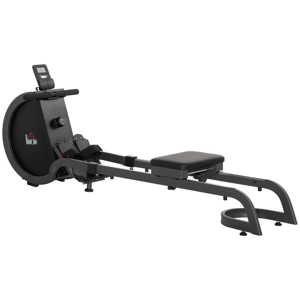 HOMCOM Folding Rowing Machine with 16-Level Adjustable Magnetic Resistance, Aluminium Side Rail, Digital Monitor, Cardio Workout Rower, 130kg Weight Capacity for Home, Gym, Office