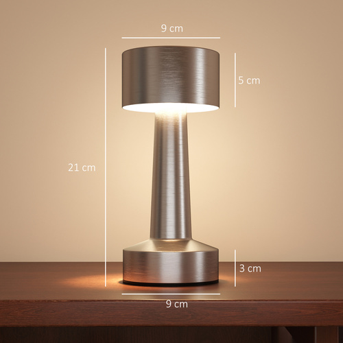 HOMCOM Cordless Table Lamp, Touch LED Desk Lamp with Rechargeable Battery, 3 Colour, for Bedroom Living Room, Silver