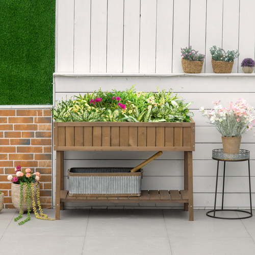 Outsunny Wooden Herb Planter Raised Bed Container Garden Plant Stand Bed 8 Boxes 110L x 46W x 76Hcm Brown