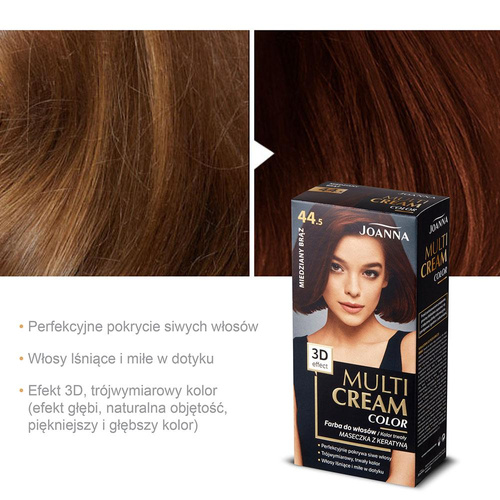 Joanna Multi Cream Color 3D Effect Hair Dye with Long-Lasting Effect No. 44.5 Copper Brown 1 Piece
