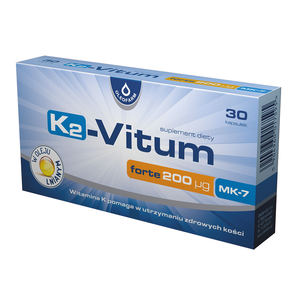 Oleofarm K2-Vitum forte 75 mcg MK-7 dla Zdrowych Kości 30 Kapsułek