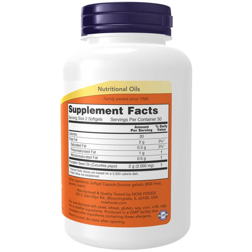 Now Foods Pumpkin Seed Oil 1000mg Olej z Pestek Dyni 200 Kapsułek