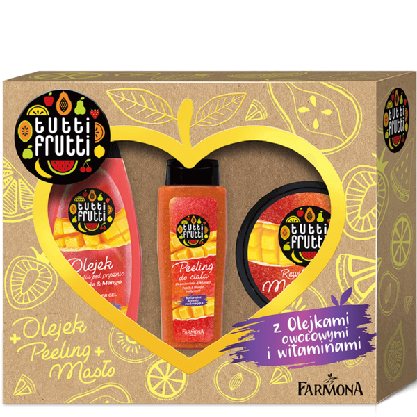 Tutti Frutti Peach & Mango Set for Bathing and Body Care Bath Oil Body Scrub Body Butter