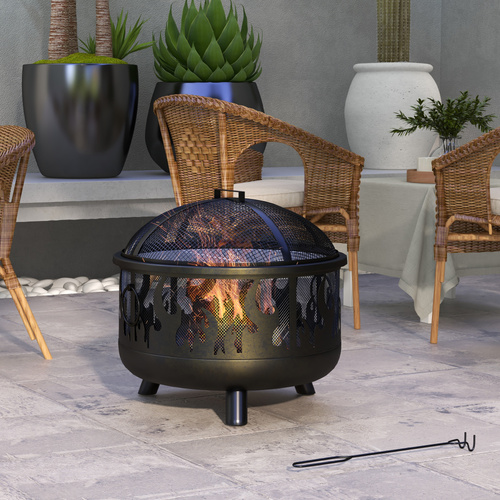 Outsunny Steel Fire Pit BBQ, with Poker - Black