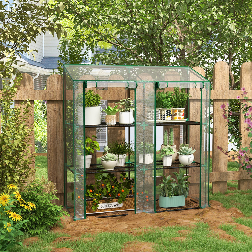 Outsunny 46 x 143cm Three-Shelf Mini Greenhouse - Clear