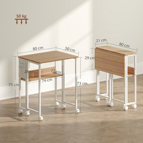 HOMCOM 80 cm Drop Leaf Writing Work Desk - Natural Wood Finish