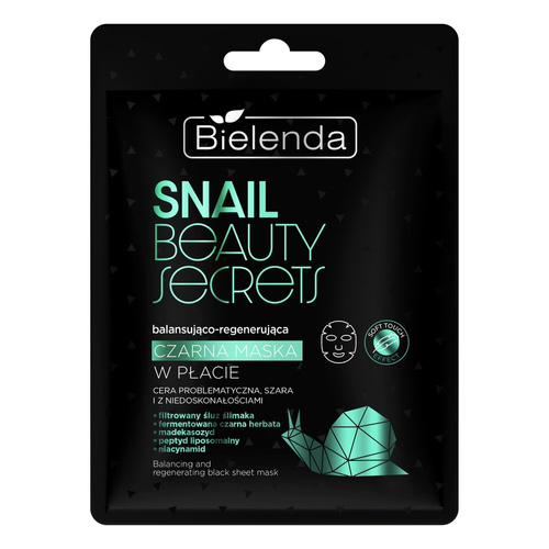 Bielenda Snail Beauty Secrets Balansująco - Regenerująca Czarna Maska w Płacie z Filtrowanym Śluzem Ślimaka dla Skóry Problematycznej 1 Sztuka