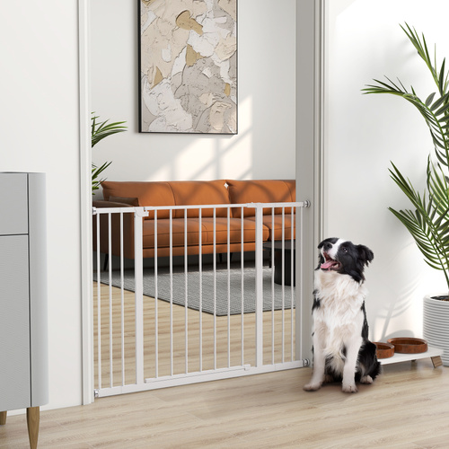 PawHut Dog Gate Pet Safety Gate Stair Barrier Pressure Mount Adjustable 76-82/86-97/101-107 cm, White