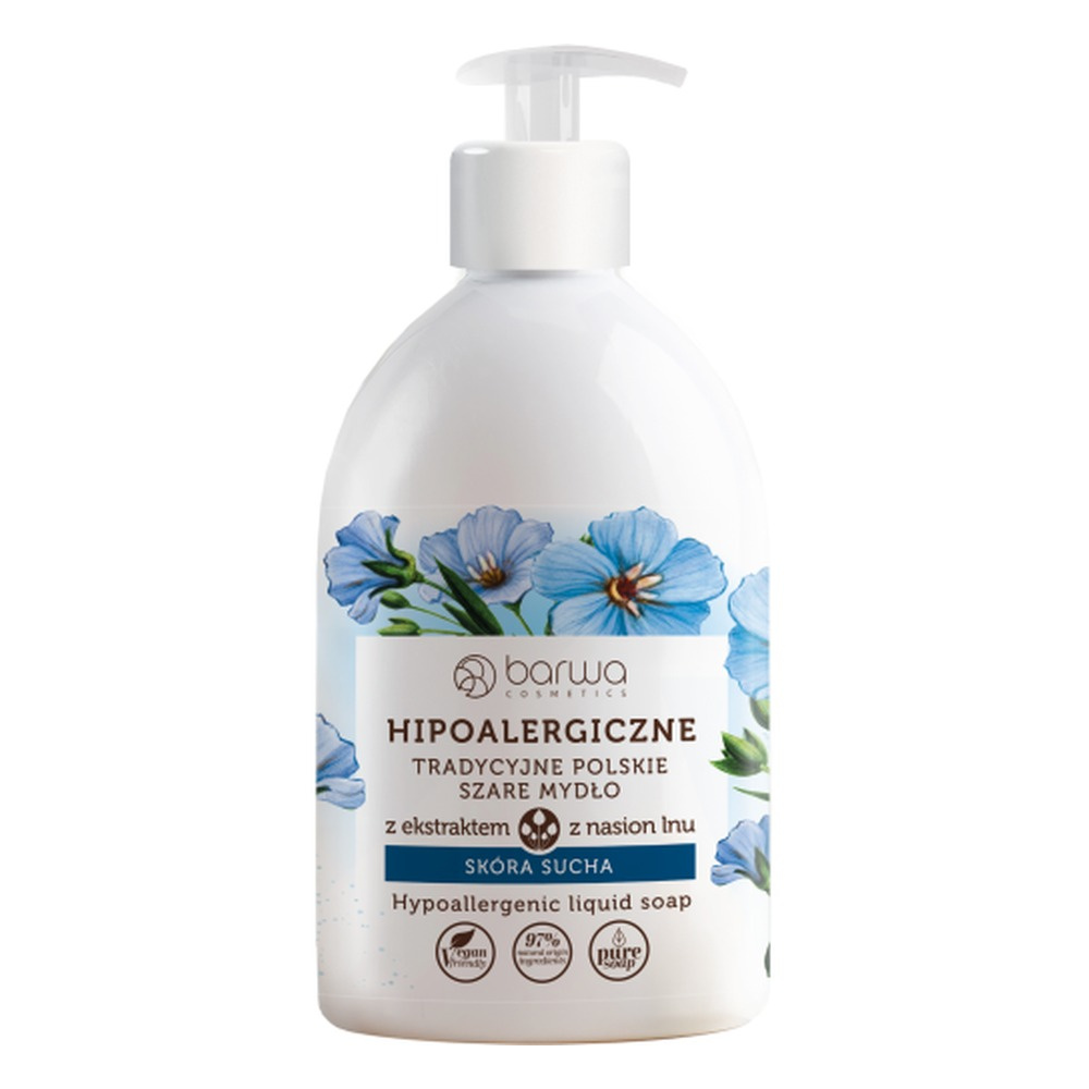 Barwa Hypoallergenic Traditional Polish Gray Liquid Soap with Flax Extract for Dry Skin 500ml