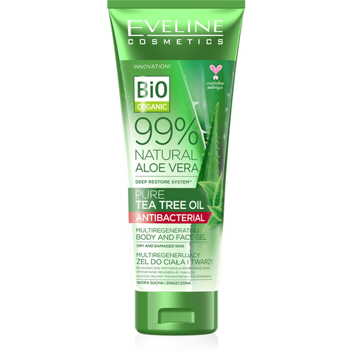 Eveline 99% Natural Aloe Vera Multifunkcyny Żel do Ciała i Twarzy z Olejkiem z Drzewa Herbacianego 250ml Best Before 15.06.26
