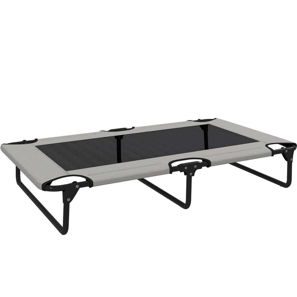 PawHut Portable Raised Dog Bed, Elevated Pet Cot with Breathable Mesh for Indoor Outdoor, for Large Dogs, Light Grey
