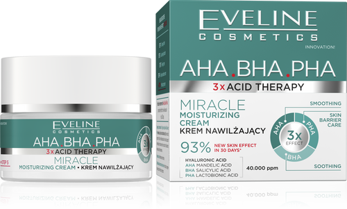 Eveline 3 X Acid Therapy AHA BHA PHA Miracle Nawilżający Krem na Dzień i na Noc 50ml