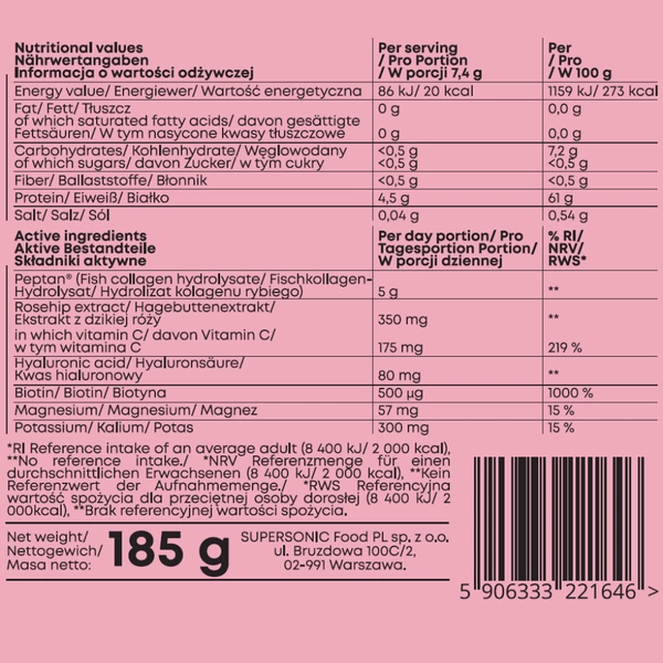 Supersonic Collagen Beauty Drink o Smaku Owoców Tropikalnych 180g