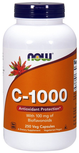 Now Foods Vitamin C-1000 Bioflawonoidy i Rutyna Wspiera Odporność Kości i Stawy 250 Kapsułek