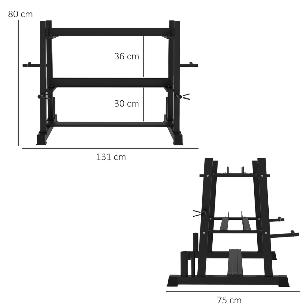 SPORTNOW 3-Tier Dumbbell Rack, Versatile Weight Rack with 4 Weight Rods for Dumbbells, Kettlebells and Plates (Rack Only)