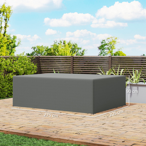 Outsunny 600D Oxford Outdoor Garden Furniture Sofa Set Cover, Waterproof Anti-UV Rattan Sun Lounger Protection Protector Cover, 275L x 205W x 90Hcm, Grey