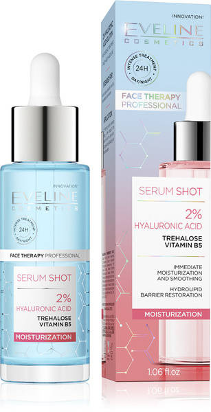 Eveline Face Therapy Professional Serum Shot Nawilżająca Kuracja 2% Kwas Hialuronowy na Twarz Szyję i Dekolt 30ml