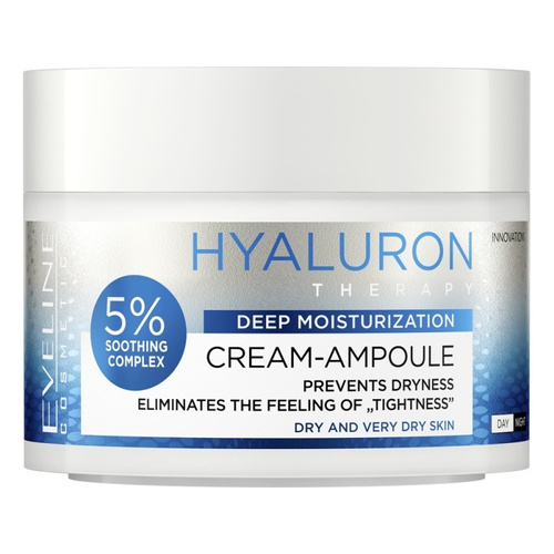 Eveline Hialuron Głęgoko Nawilżający Krem-Ampulka 5% Soothing Complex dla Skóry Suchej i Bardzo Suchej na Dzień i na Noc 50ml