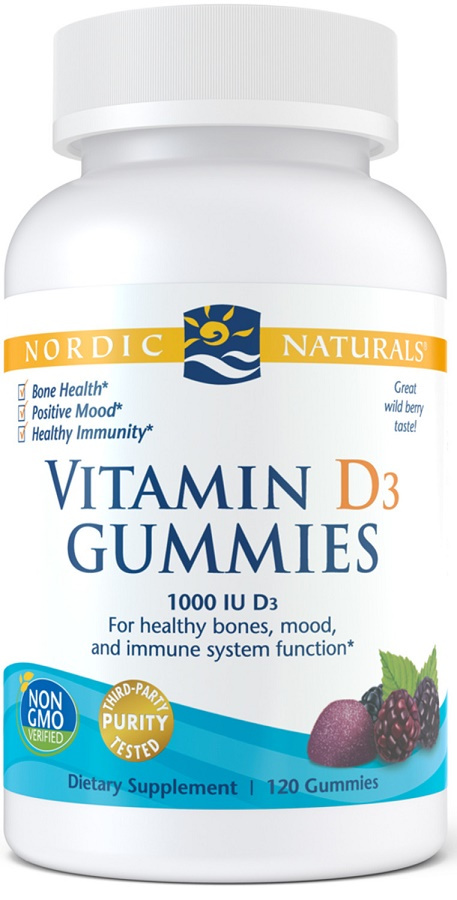 Nordic Naturals Witamina D3 w Żelkach 1000 IU o Smaku Dzikich Jagód dla Dorosłych 120 Żelek