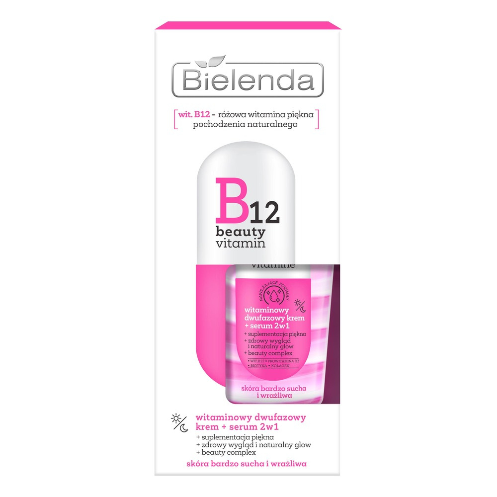 Bielenda B12 Beauty Vitamin 2-Phase Cream - Serum 2in1 for Very Dry and Sensitive Skin for Day and Night 45g