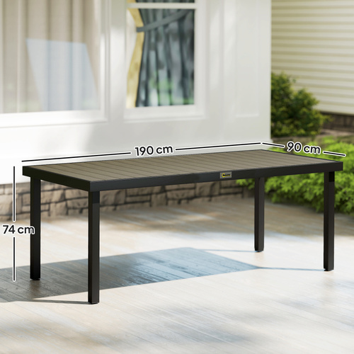 Outsunny Aluminium Outdoor Garden Dining Table for 8 People, Faux Wood Top, for Garden, Patio, 190 x 90 x 74cm, Brown