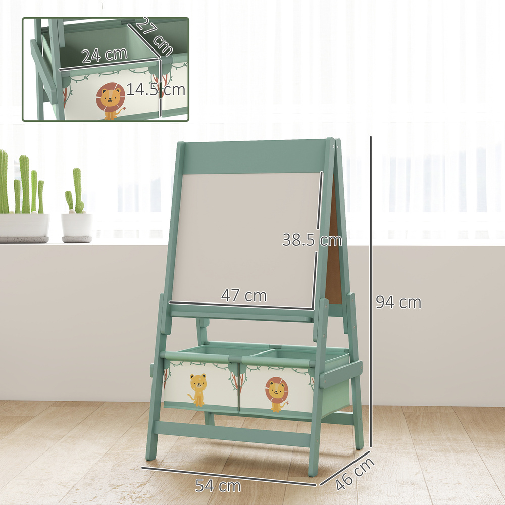 AIYAPLAY Art Easel for Kids, Double-Sided Whiteboard/Blackboard with Paper Roll, Two Storage Boxes, for Ages 3-8 Years, Green