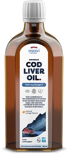 Osavi Norwegian Cod Liver Oil 1000mg Omega 3 Orange Flavour 250ml